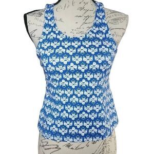 Nollie Women's Size Large Blue White Eagle Print Back Cutout Tank Top